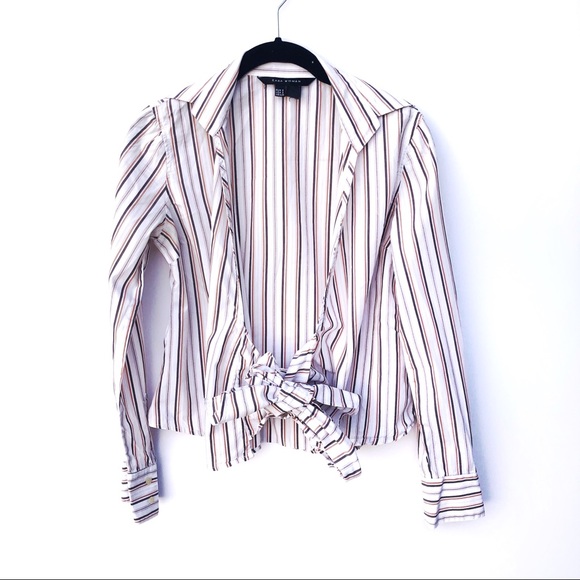 Zara Tops - Zara Woman Striped Wrap Long Sleeve Top